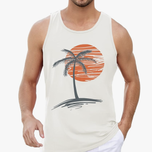 Men's White and Orange Sun Tank Top
