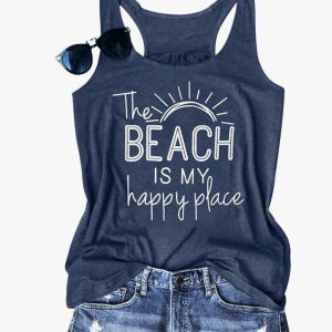 Women's Blue "The Beach is My Happy Place" Tank Top