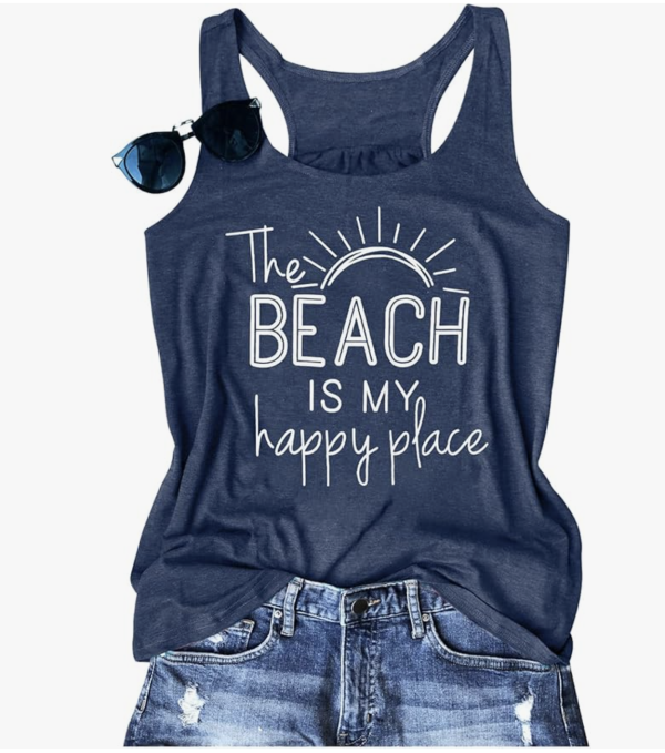 Women's Blue "The Beach is My Happy Place" Tank Top